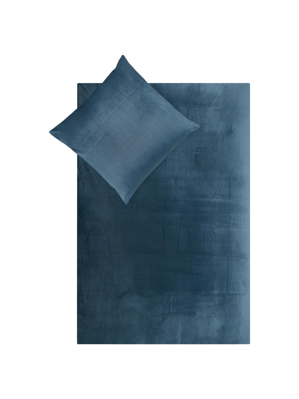 Dwustronna pościel z aksamitu i bawełny Tender, Niebieski, 135 x 200 cm