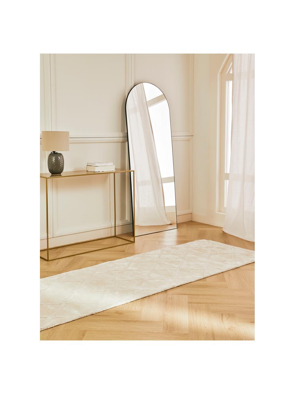 Tapis de couloir blanc crème viscose tufté main Shiny, Crème, larg. 80 x long. 200cm