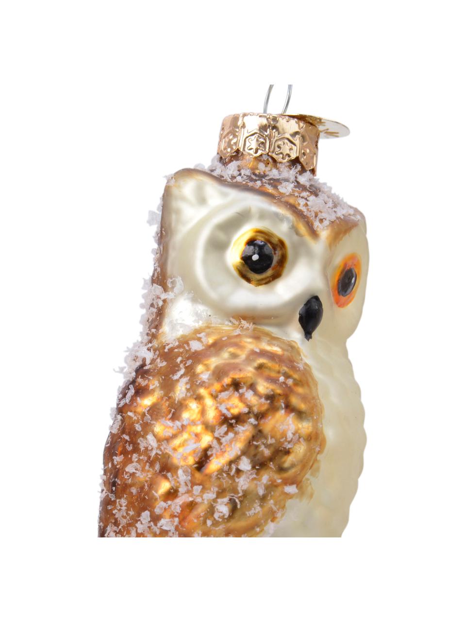 Adornos navideños Owls, 3 uds., Figura: vidrio, Beige, dorado, blanco, Ø 4 x Al 9 cm