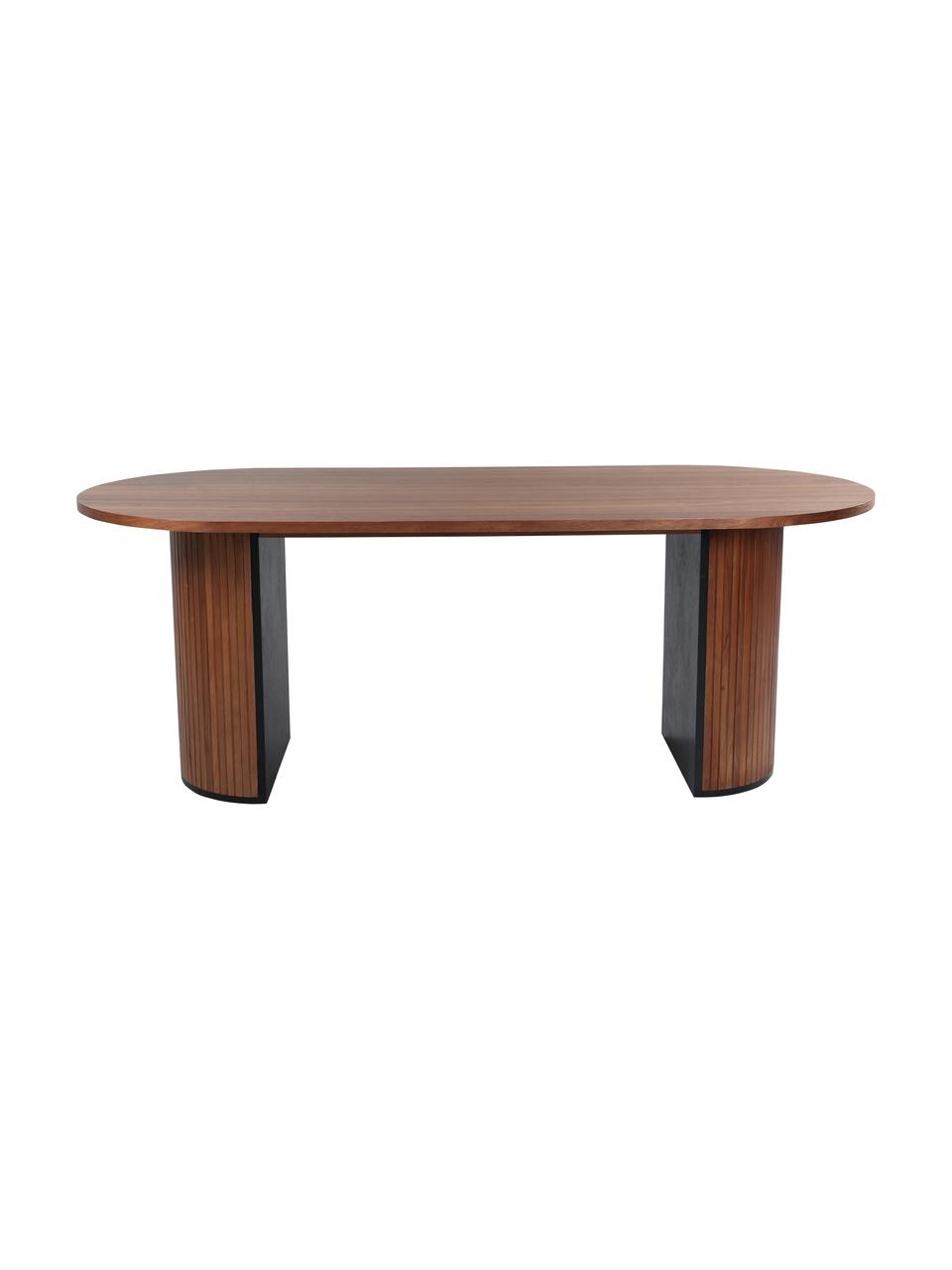 Mesa de comedor ovalada Bianca, 200 x 90 cm, Tablero: fibras de densidad media , Patas: madera de árbol de trompe, Madera de roble barnizado oscuro, An 200 x F 90 cm