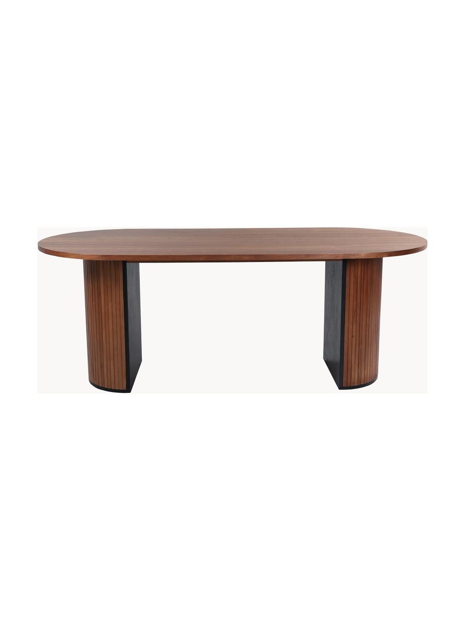 Mesa de comedor ovalada de madera Bianca, 200 x 90 cm, Tablero: fibras de densidad media , Patas: madera de árbol de trompe, Madera de roble barnizado oscuro, An 200 x F 90 cm