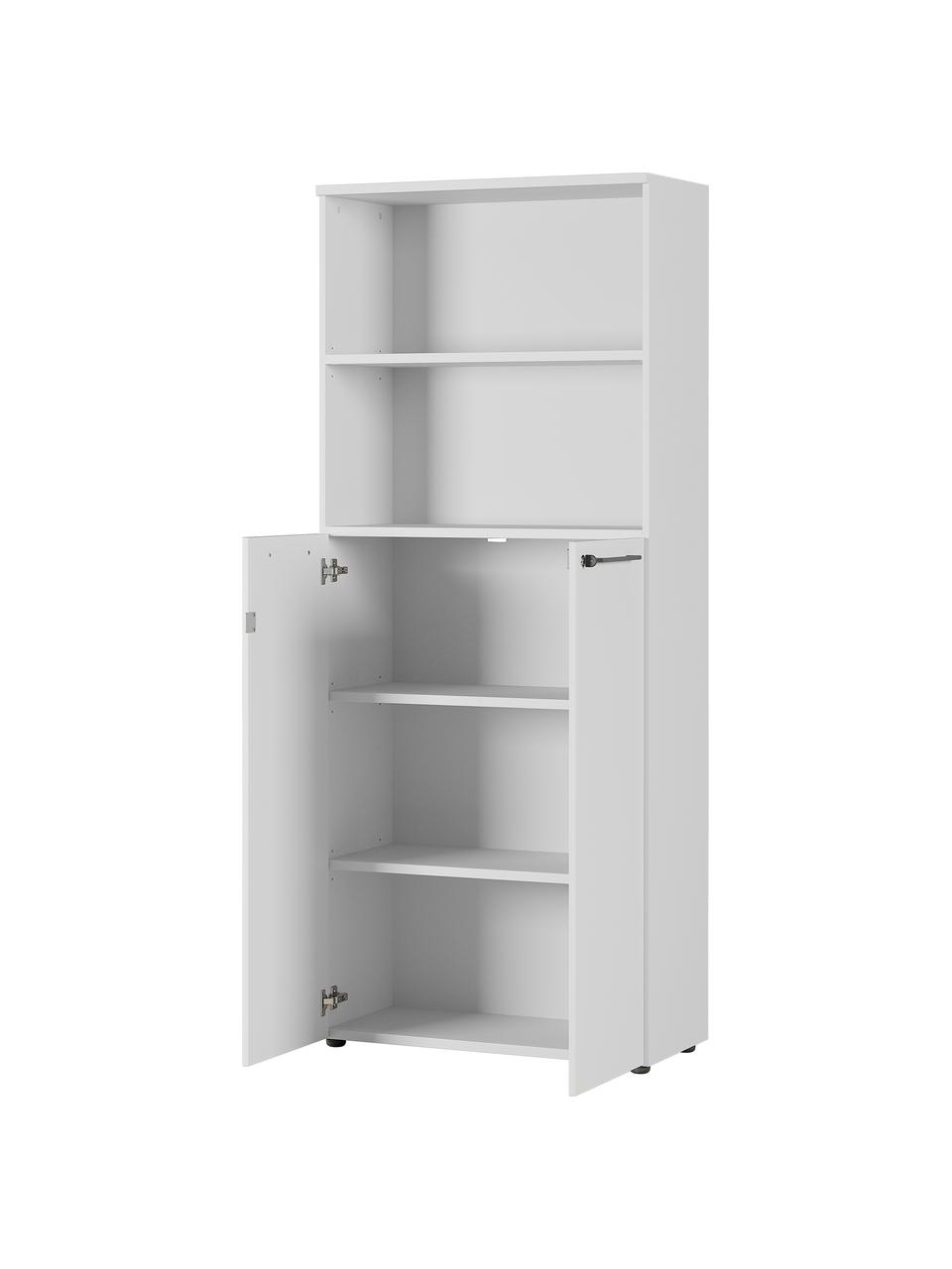 Holz-Büroschrank Vestaro, Korpus: Spanplatte, melaminbeschi, Front: Spanplatte, melaminbeschi, Griffe: Metall, pulverbeschichtet, Füße: Kunststoff, Hellgrau, B 80 x H 197 cm