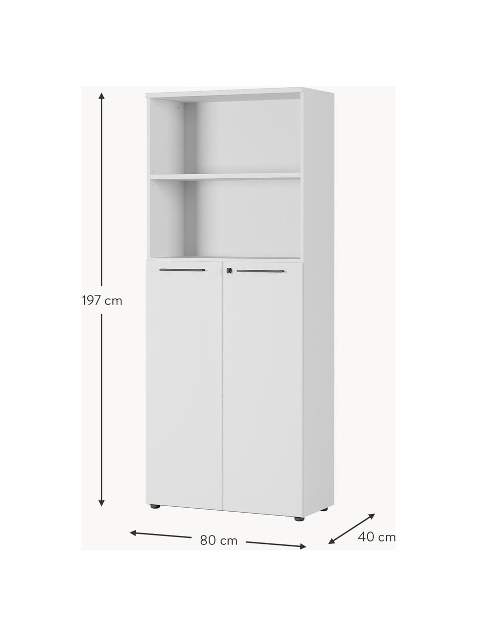 Holz-Büroschrank Vestaro, Korpus: Spanplatte, melaminbeschi, Front: Spanplatte, melaminbeschi, Griffe: Metall, pulverbeschichtet, Füße: Kunststoff, Holz, hellgrau beschichtet, B 80 x H 197 cm