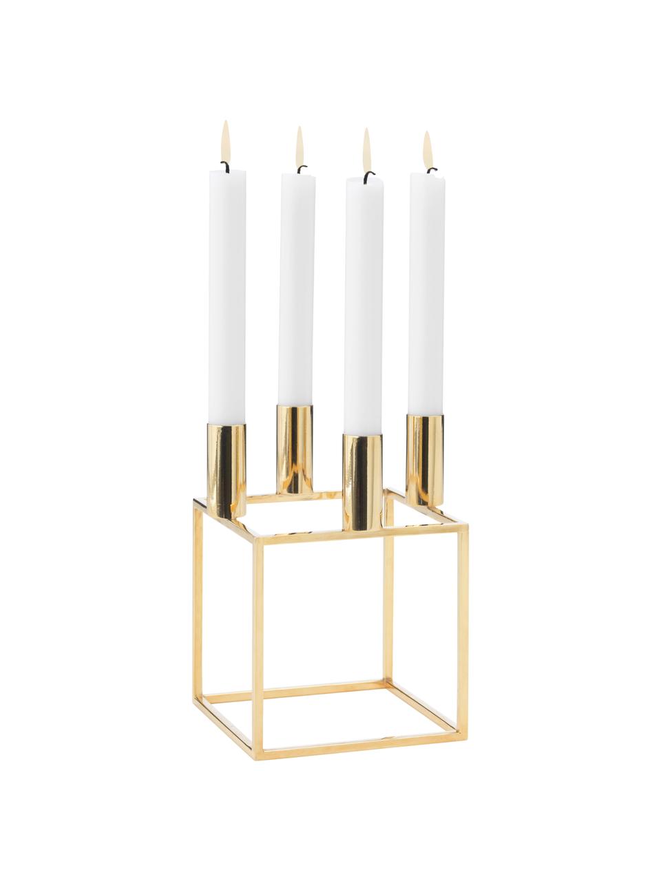 Candelabro forma di cubo Kubus, Acciaio, ottonato, spazzolato, Ottone, Larg. 14 x Alt. 20 cm