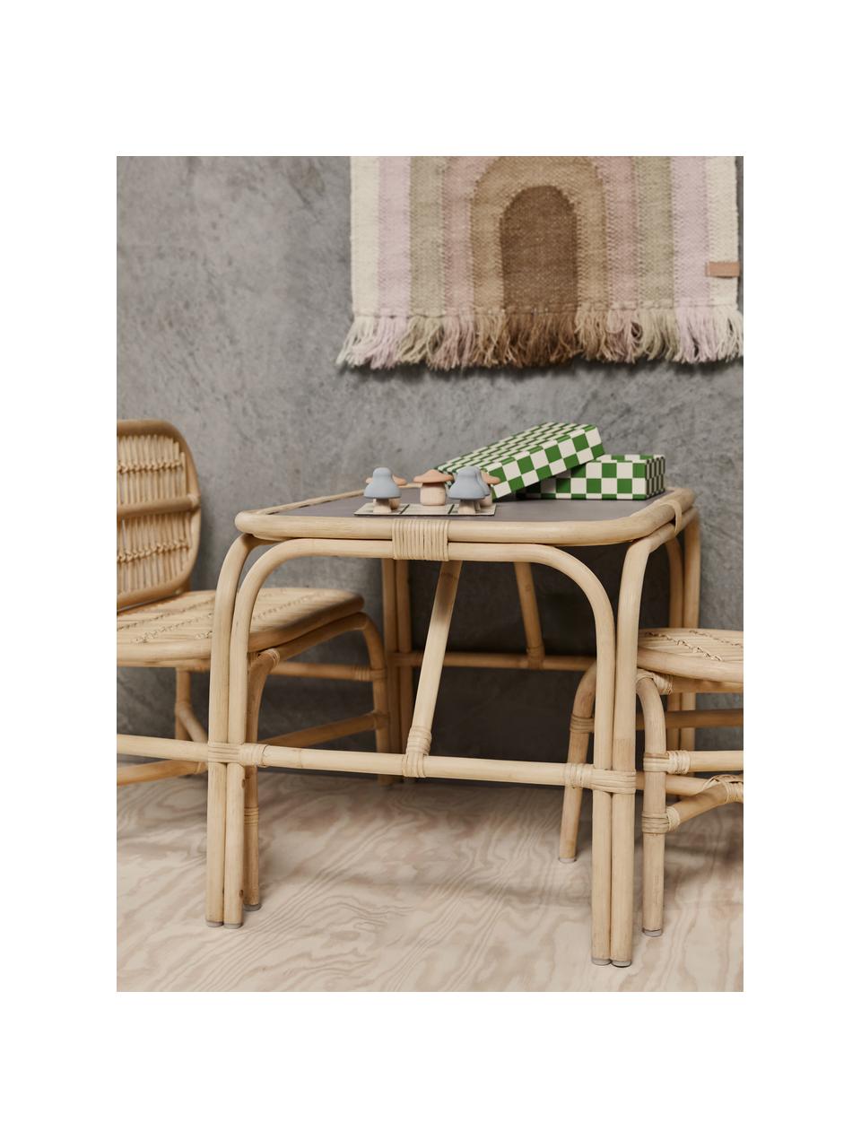 Handgefertigter Kindertisch Nana Mini, Tischplatte: Mitteldichte Holzfaserpla, Gestell: Rattan, Holz Grau, Beige, B 70 x T 48 cm