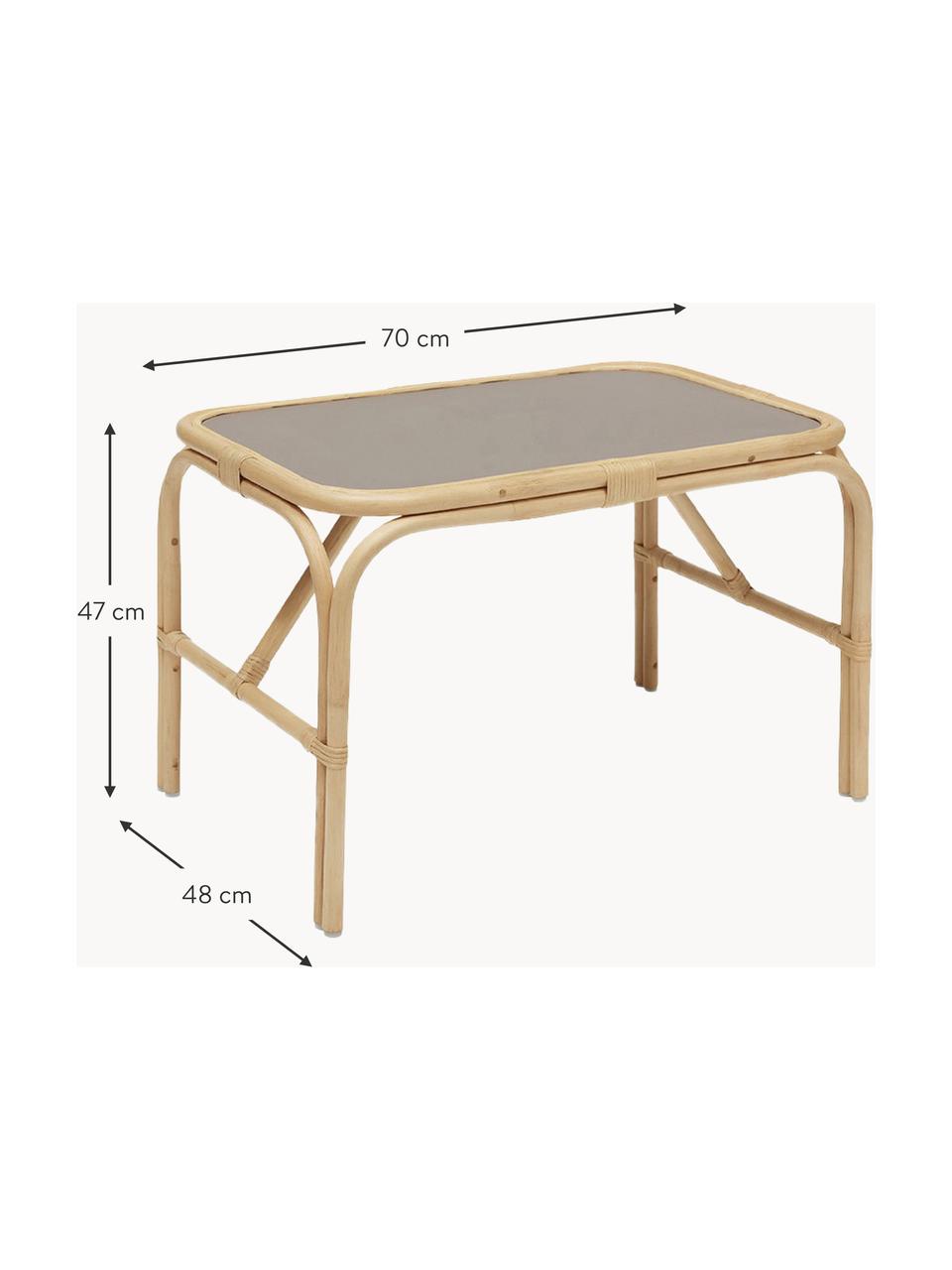 Handgefertigter Kindertisch Nana Mini, Tischplatte: Mitteldichte Holzfaserpla, Gestell: Rattan, Holz Grau, Beige, B 70 x T 48 cm