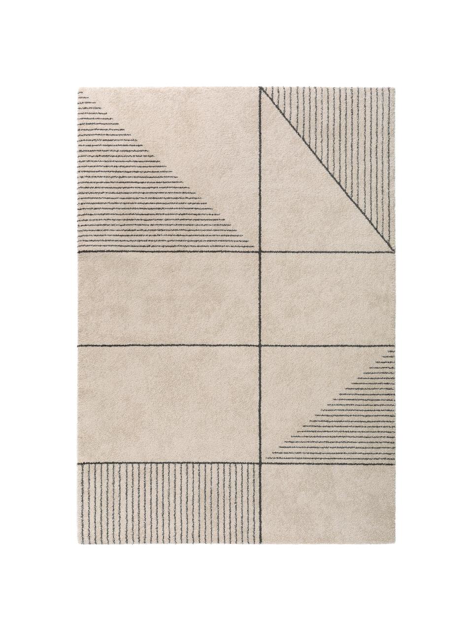Vloerkleed Narvik met abstract patroon, 60% polyester, 40% polypropyleen, Crèmekleurig, zwart, B 240 x L 340 cm (Maat XL)