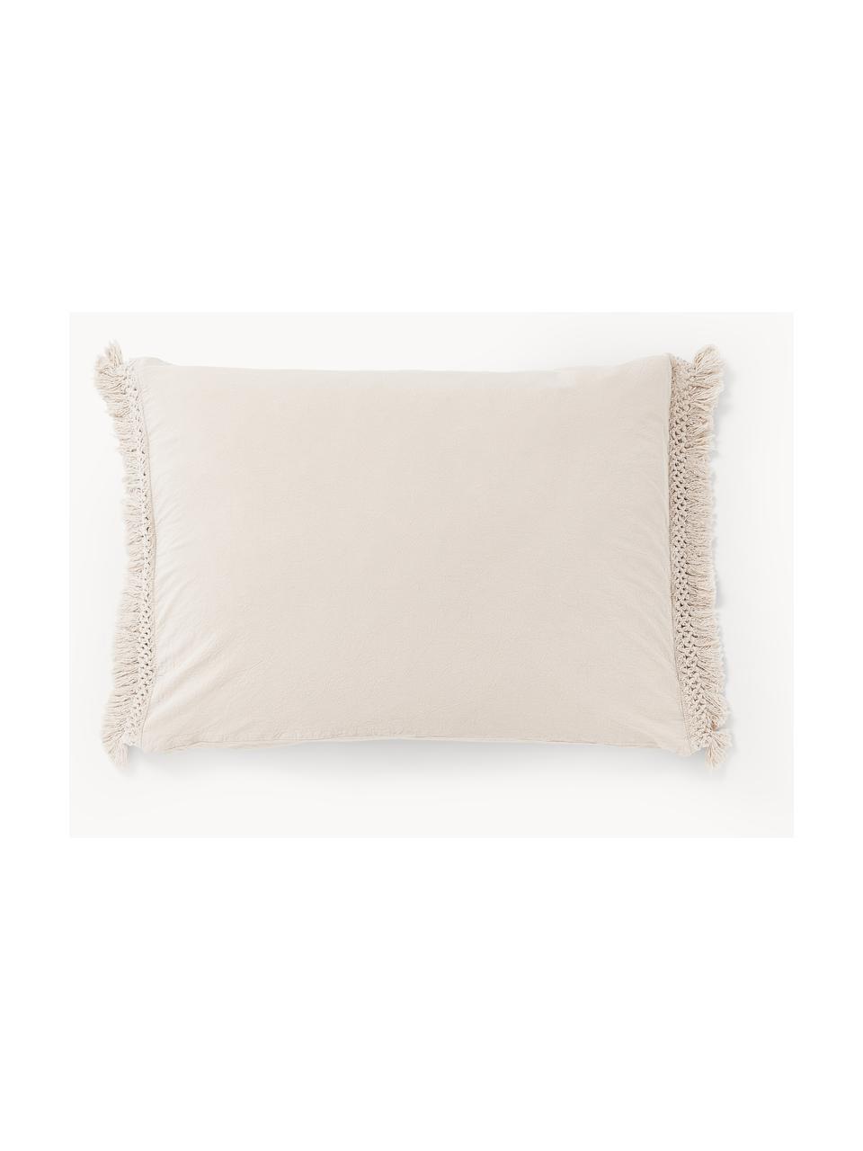 Funda de almohada de algodón con flecos Abra, Beige claro, An 45 x L 110 cm