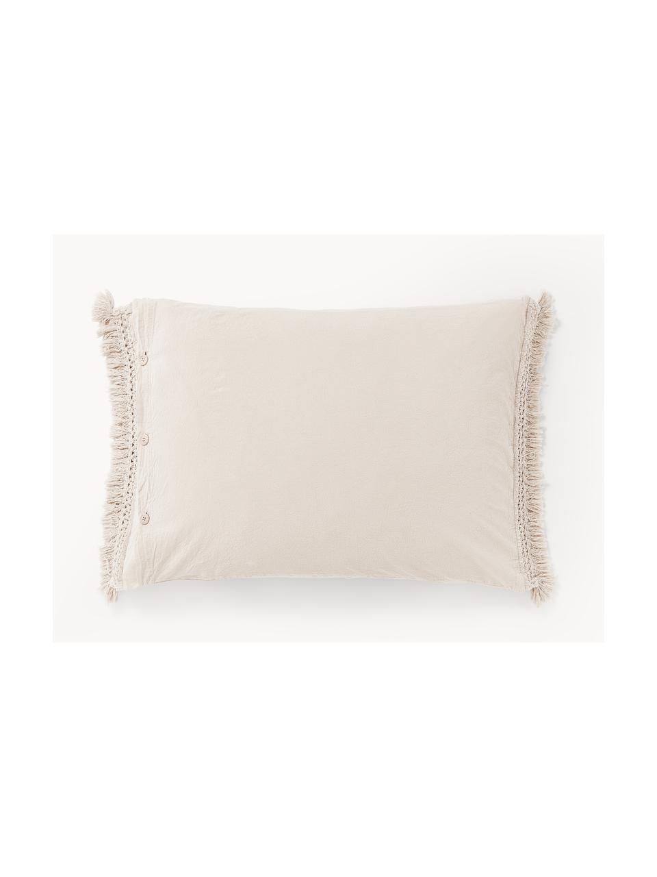 Funda de almohada de algodón con flecos Abra, Beige claro, An 45 x L 110 cm