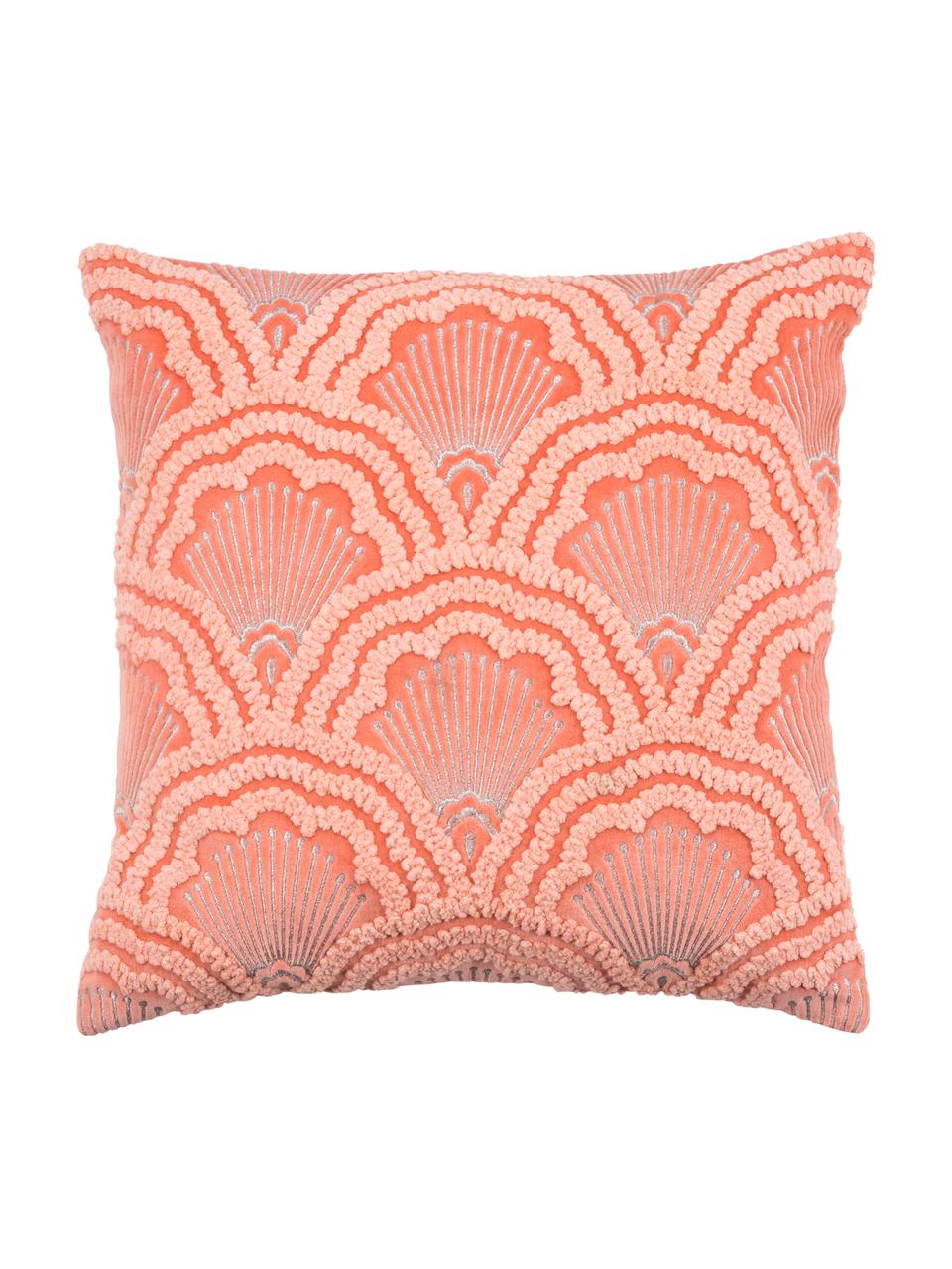 Housse de coussin en velours brodé 45x45 Chelsey, Corail