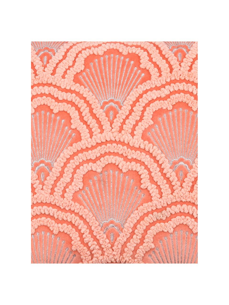 Bestickte Samt-Kissenhülle Chelsey mit Hoch-Tief-Muster, 100% Baumwollsamt, Koralle, 45 x 45 cm