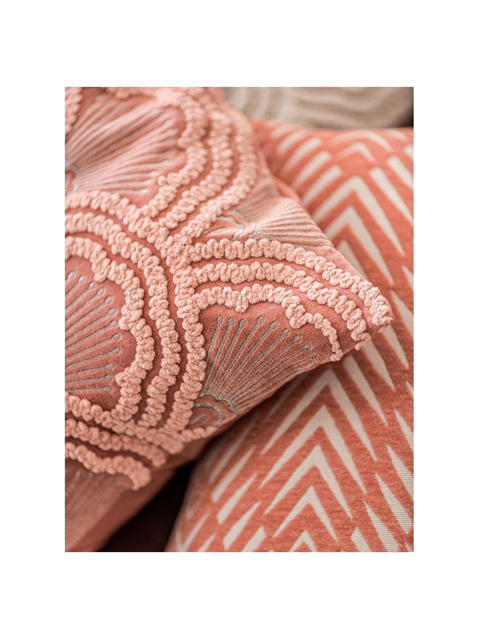 Funda de cojín bordada de terciopelo texturizada Chelsey, 100% terciopelo de algodón, Coral, An 45 x L 45