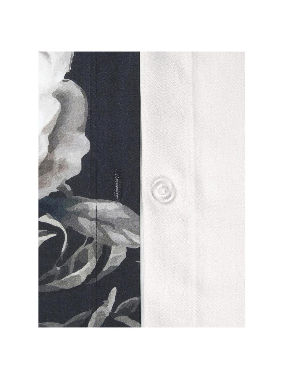 Baumwollsatin-Kissenbezug Blossom, Webart: Satin Fadendichte 210 TC,, Schwarz, Mehrfarbig, B 65 x L 100 cm