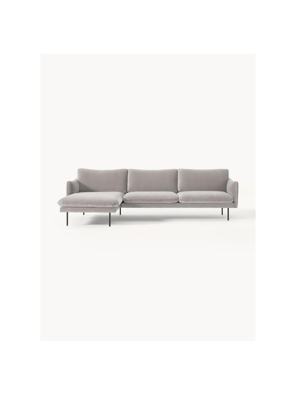 Samt-Ecksofa Moby, Bezug: Samt (Hochwertiger Polyes, Gestell: Massives Kiefernholz, Samt Greige, B 280 x T 160 cm, Eckteil rechts