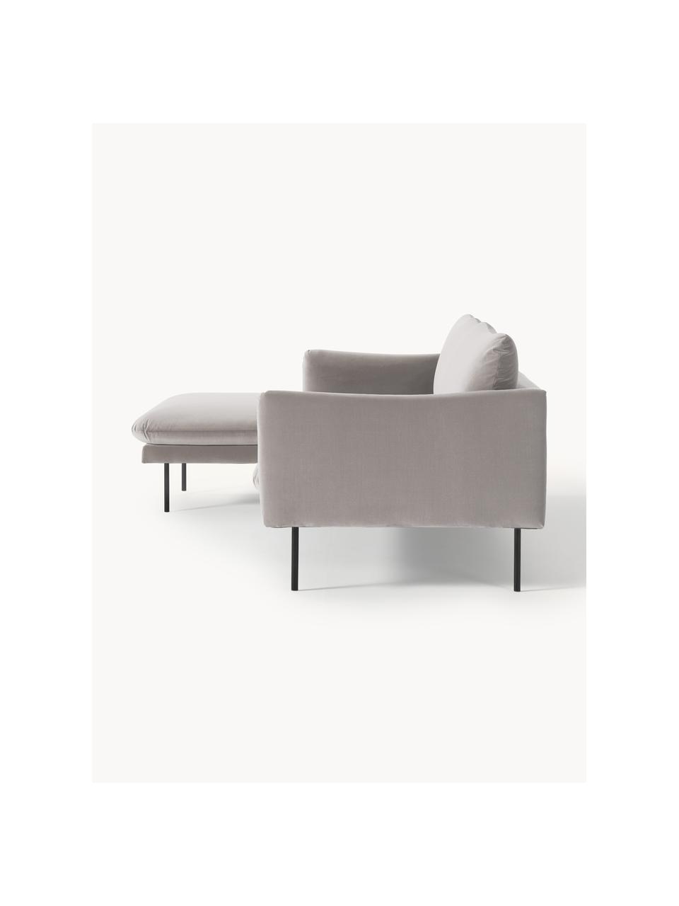 Samt-Ecksofa Moby, Bezug: Samt (Hochwertiger Polyes, Gestell: Massives Kiefernholz, Füße: Metall, pulverbeschichtet, Samt Greige, B 280 x T 160 cm, Eckteil links