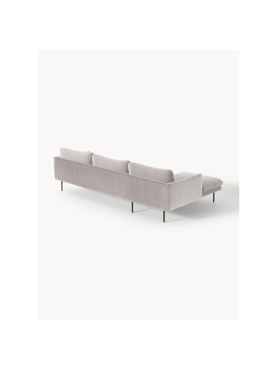 Samt-Ecksofa Moby, Bezug: Samt (Hochwertiger Polyes, Gestell: Massives Kiefernholz, Füße: Metall, pulverbeschichtet, Samt Greige, B 280 x T 160 cm, Eckteil rechts