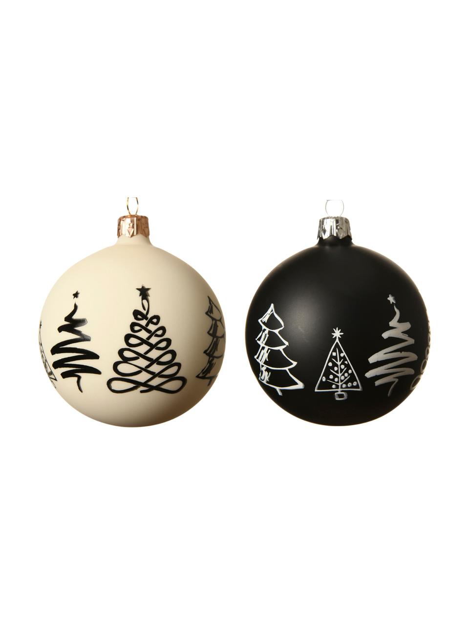 Weihnachtskugel-Set Cartoony Ø 8 cm, 2-tlg., Glas, Weiß, Schwarz, Ø 8 cm