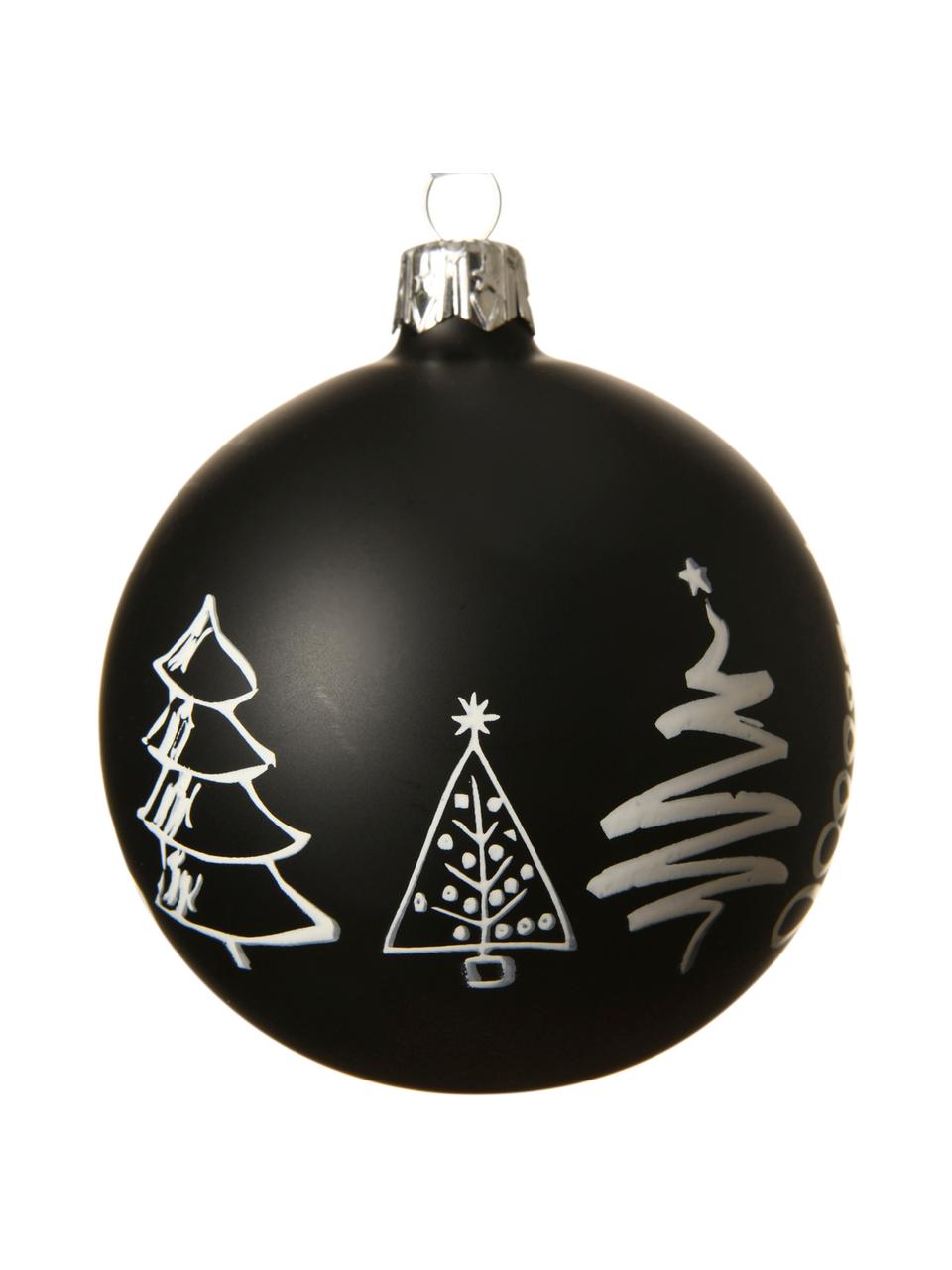 Weihnachtskugel-Set Cartoony Ø 8 cm, 2-tlg., Glas, Weiß, Schwarz, Ø 8 cm