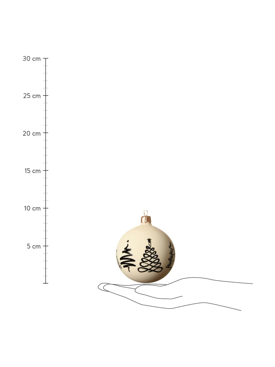 Weihnachtskugel-Set Cartoony Ø 8 cm, 2-tlg., Glas, Weiss, Schwarz, Ø 8 cm