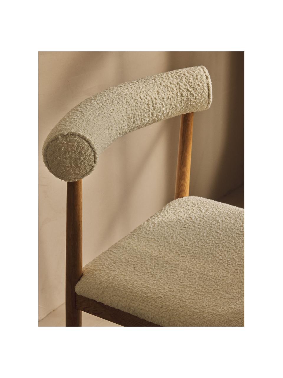 Silla tapizada en tejido bouclé Diego, Funda: bouclé (95% poliéster, 5%, Patas: madera de roble maciza, Bouclé blanco, An 57 x Al 56 cm