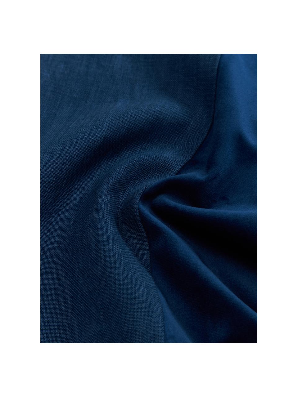 Kussenhoes Adelaide van fluweel/linnen in donkerblauw, Donkerblauw, B 40 x L 40 cm
