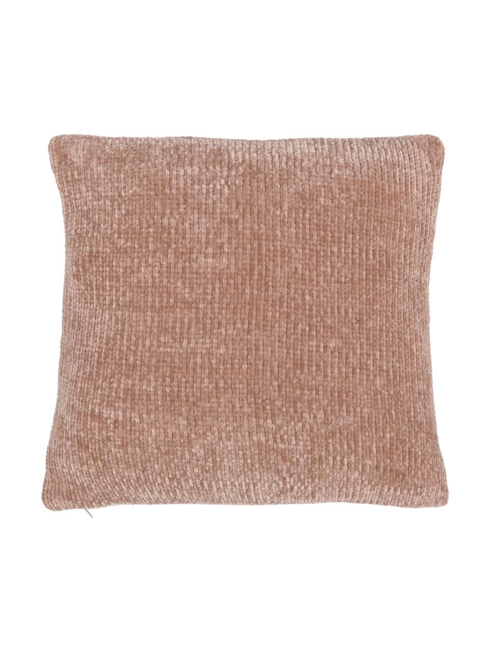 Housse de coussin en chenille douce vieux rose Beckett, 100 % polyester, Vieux rose, larg. 45 x long. 45 cm