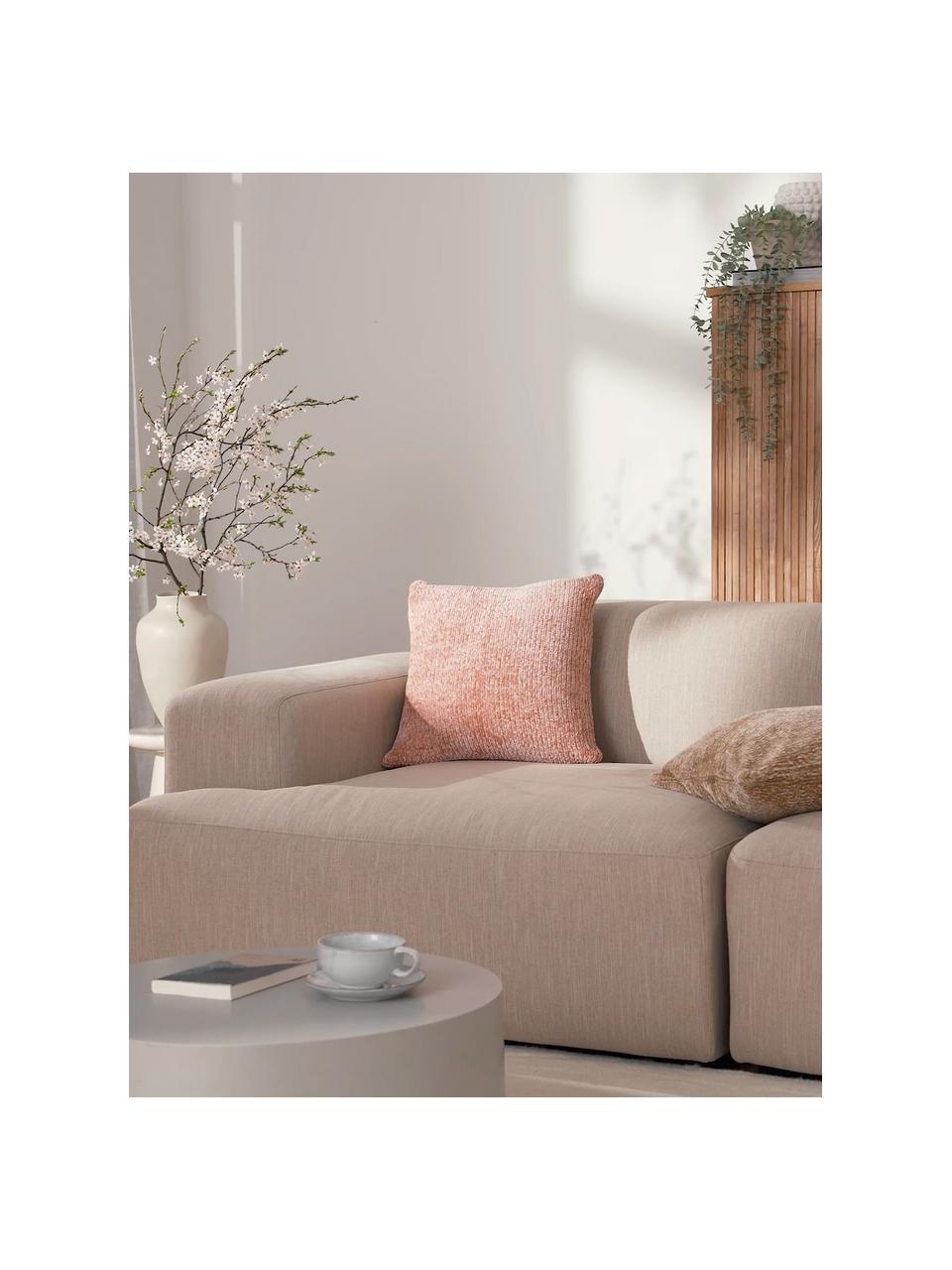 Housse de coussin en chenille douce vieux rose Beckett, 100 % polyester, Vieux rose, larg. 45 x long. 45 cm