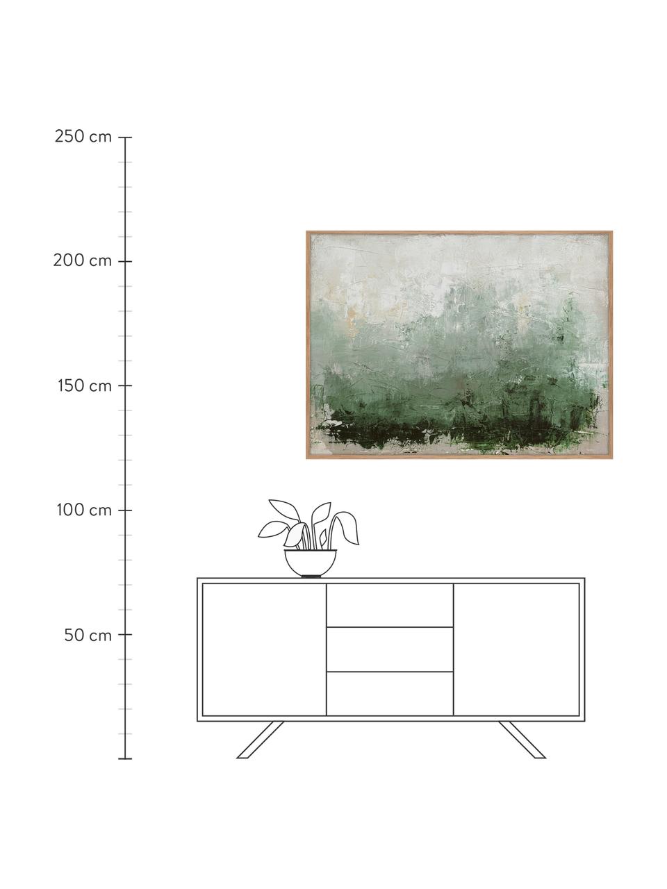 Handgemaltes Leinwandbild New Story mit Holzrahmen, Rahmen: Eichenholz, Beige, Grüntöne, B 120 x H 92 cm