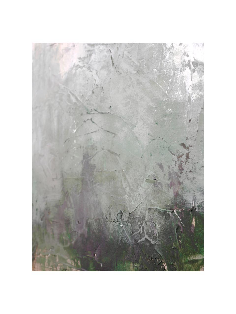 Quadro su tela dipinto a mano con cornice in legno New Story, Cornice: legno di quercia, Tonalità beige e verdi, Larg. 120 x Alt. 92 cm