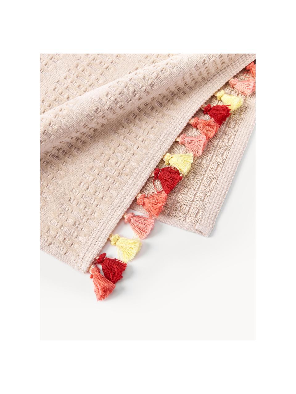 Ręcznik z weluru z frędzlami Tallulah, Jasny różowy, wielobarwny, Ręcznik do rąk, S 50 x D 100 cm