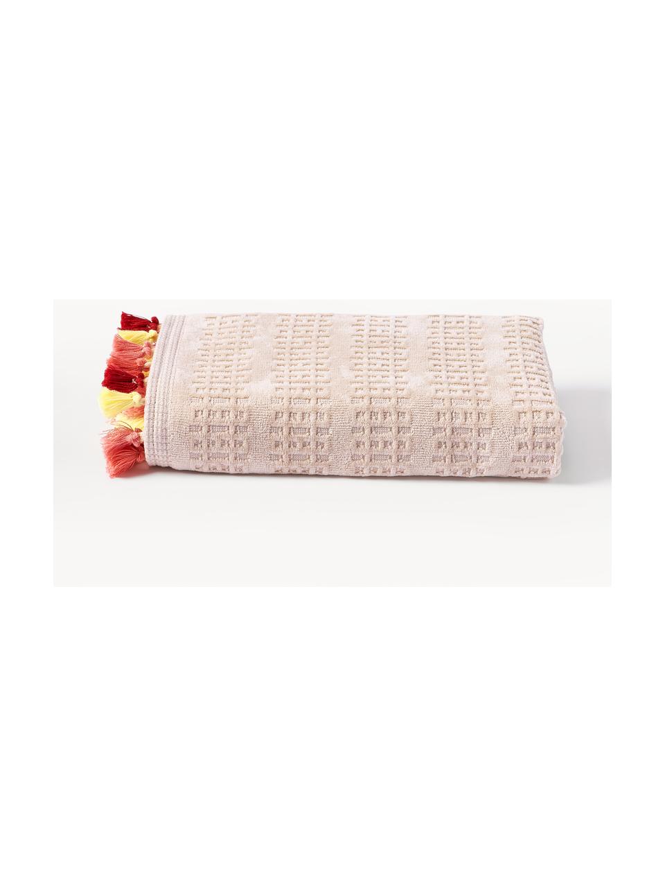 Toalla de terciopelo con flecos Tallulah, Rosa pálido, muliticolor, Toalla manos, An 50 x L 100 cm