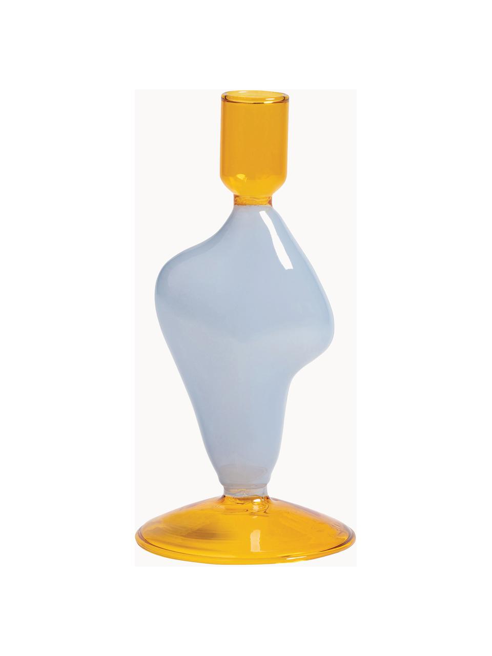 Kandelaar Flux van glas, Glas, Lichtblauw, oranje, Ø 8 x H 17 cm