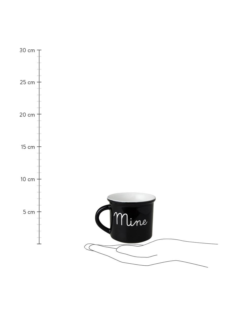 Set 2 tazze da tè con scritta Yours & Mine, Porcellana, Bianco, nero, Ø 9 x Alt. 8 cm