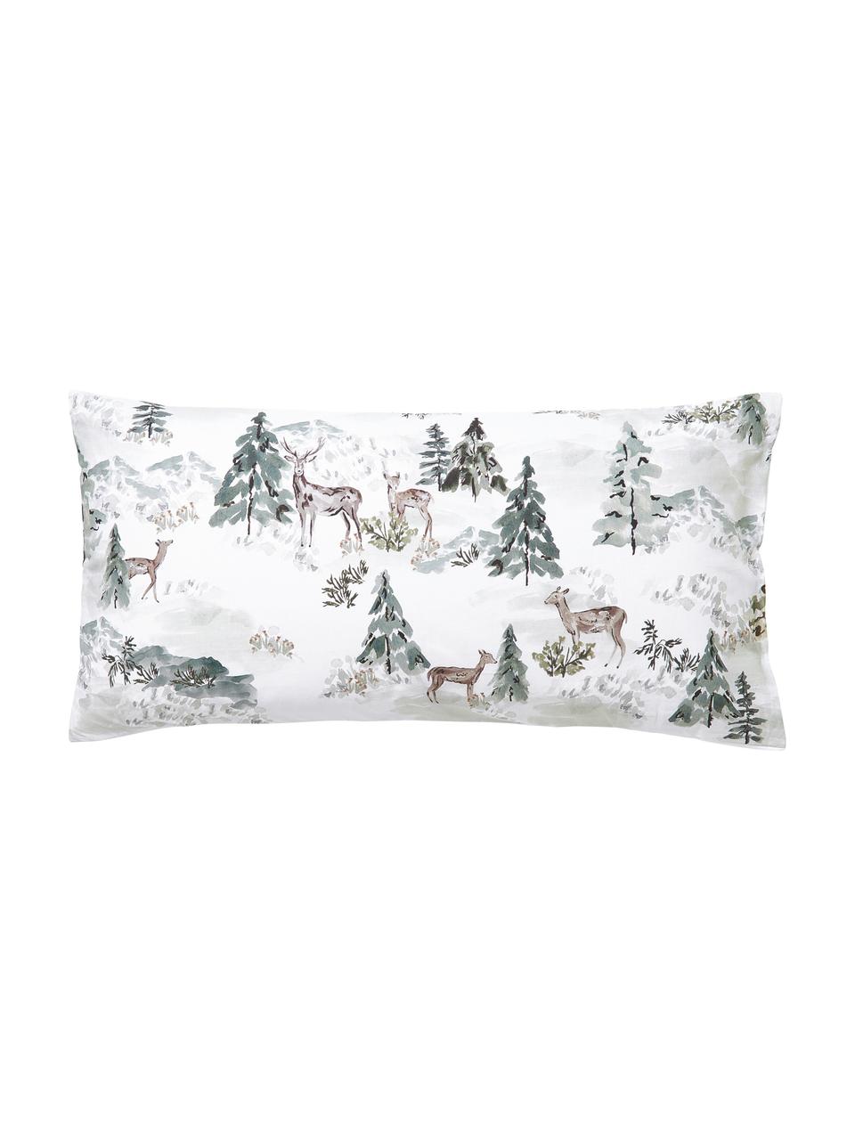 Poszewka na poduszkę z perkalu Forest, Biały, zielony, brązowy, S 40 x D 80 cm
