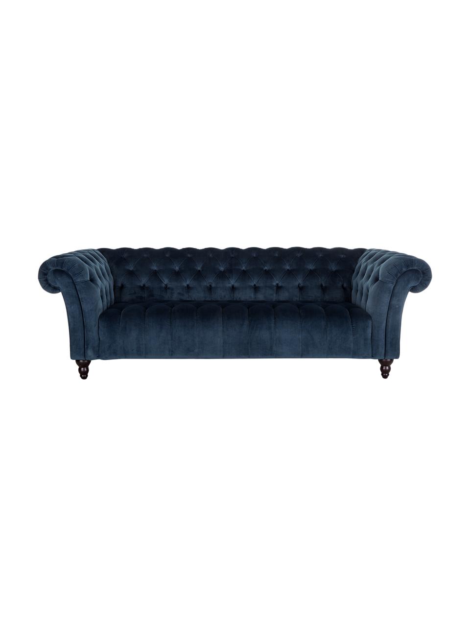 Chesterfield-Samt-Sofa Gladis (3-Sitzer) in Dunkelblau, Bezug: 100% Polyester, Beine: Eichenholz, lackiert, Rahmen: Holzgrundgestell, Samt Dunkelblau, B 230 x H 74 cm