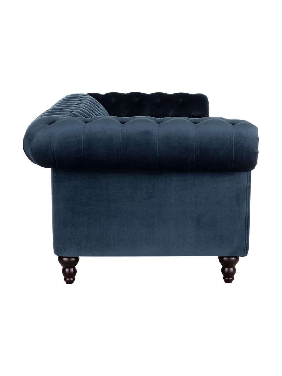 Canapé Chesterfield 3 places velours Gladis, Velours bleu foncé, larg. 230 x haut. 74 cm