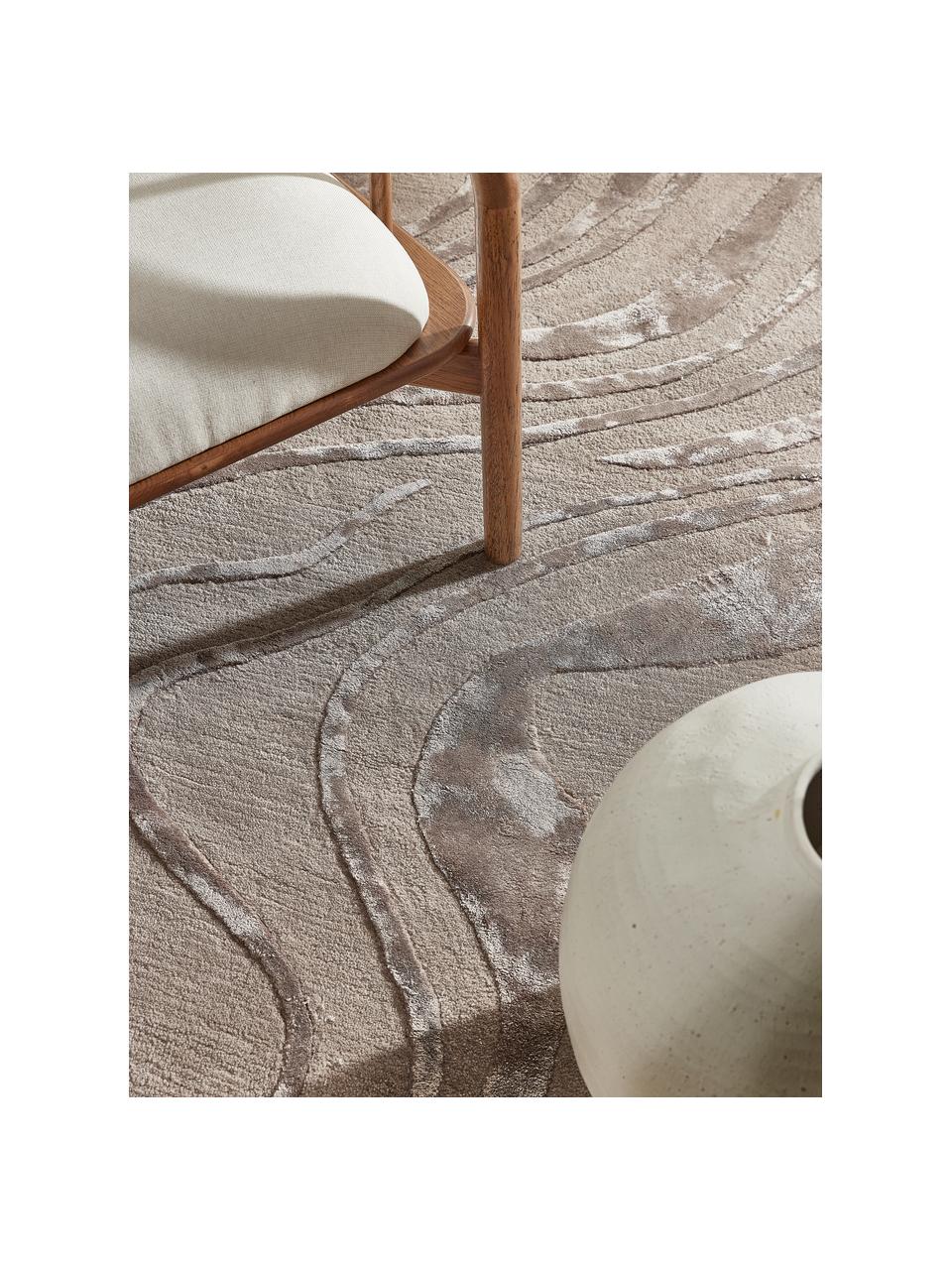 Handgetuft kortpolig vloerkleed Winola met hoog-laag structuur, Taupe, B 160 x L 230 cm (maat M)