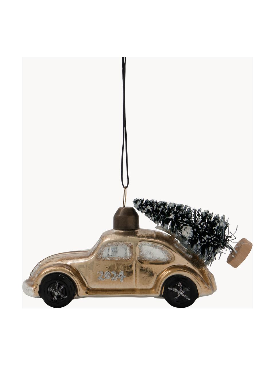 Weihnachtsbaumanhänger Car, Glas, Kunststoff, Goldfarben, B 11 x H 6 cm