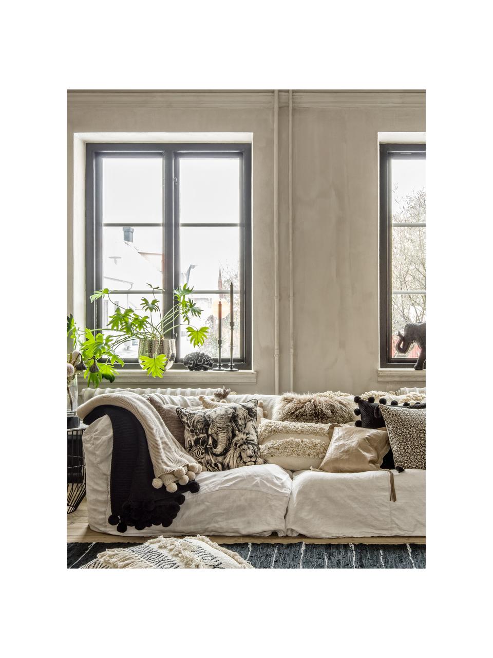 Manta de punto con pompones Bolme, Turquesa, blanco, Negro, An 130 x L 150 cm
