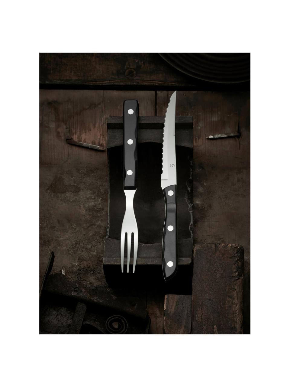 Set di posate da bistecca con scatola Old Farmer, varie misure, Argentato, nero, 4 persone (8 pz)