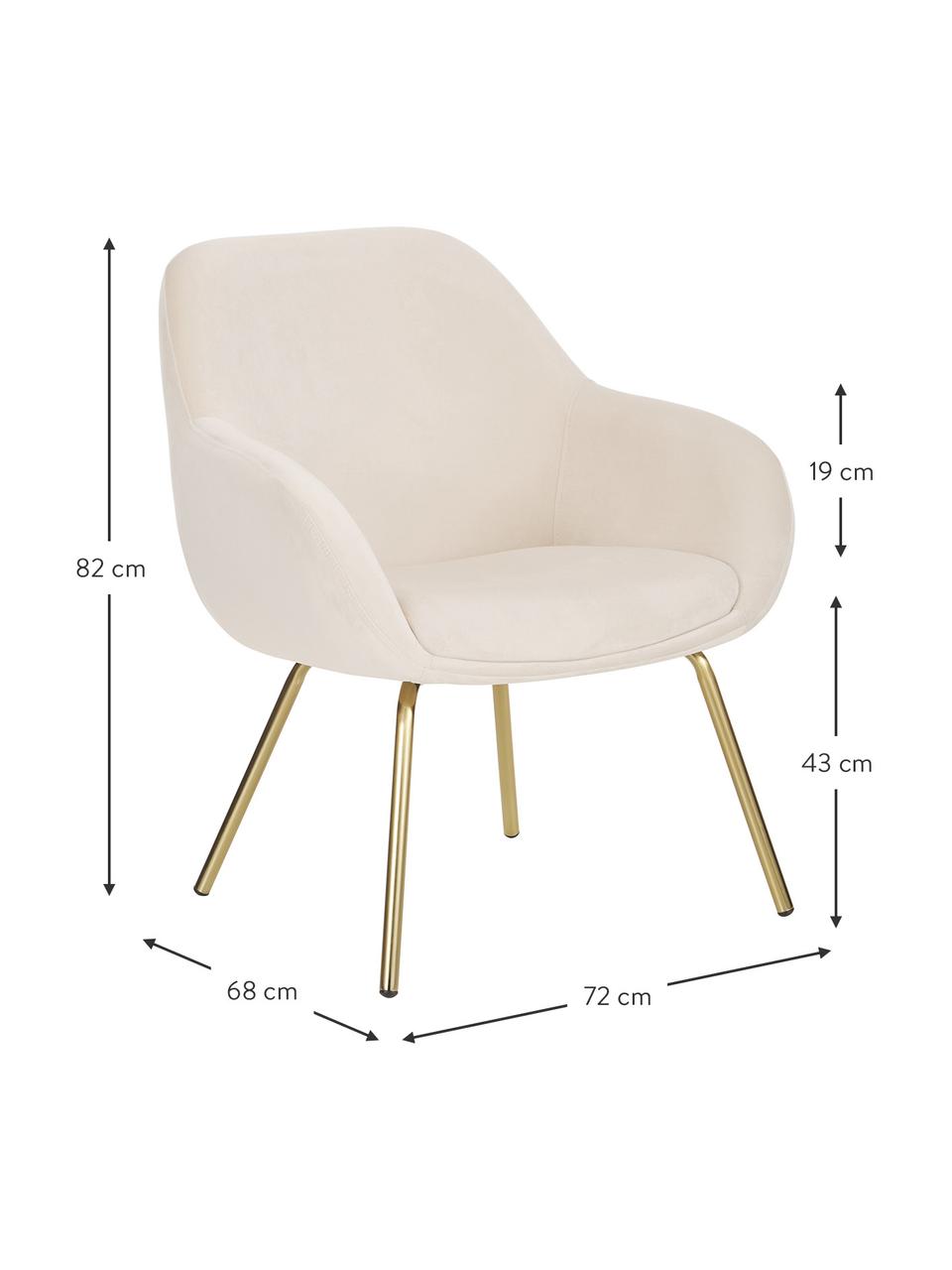 Sametové koktejlové křeslo Nava, Krémově bílá, zlatá, Š 72 cm, H 68 cm