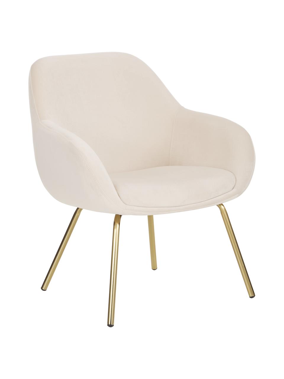 Sillón cóctel de terciopelo Nava, Tapizado: terciopelo (poliéster) Al, Patas: metal pintado, Terciopelo blanco crema, dorado, An 72 x F 68 cm