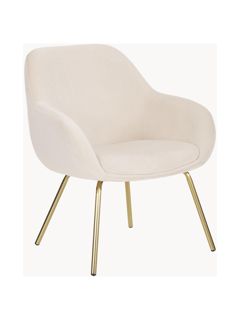 Sillón cóctel de terciopelo Nava, Tapizado: terciopelo (poliéster) Al, Patas: metal pintado, Terciopelo blanco crema, dorado, An 72 x F 68 cm