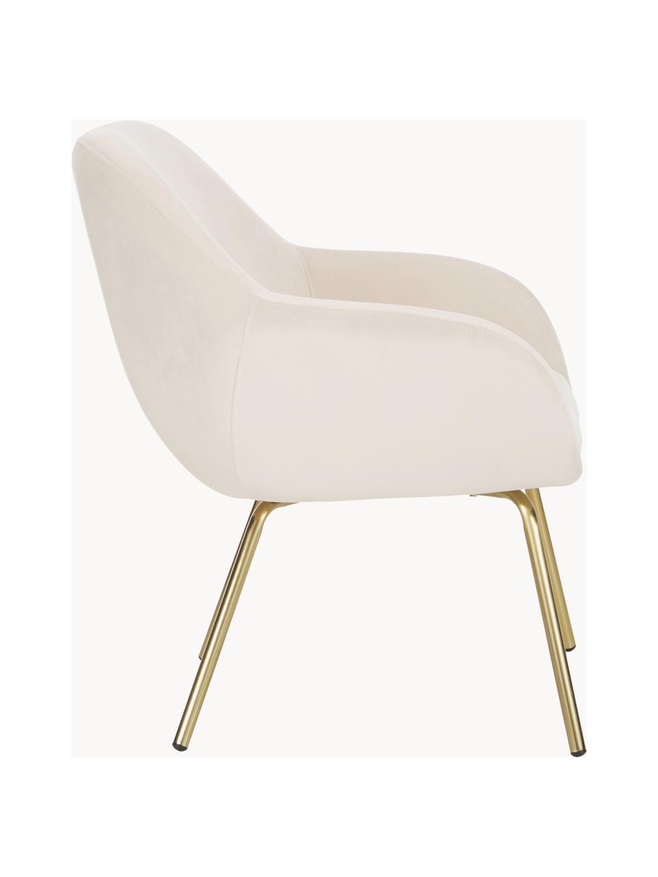 Fauteuil cocktail velours Nava, Velours blanc crème, couleur dorée, larg. 72 x prof. 68 cm