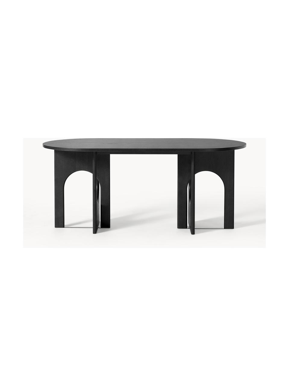 Mesa de comedor ovalada Apollo, tamaños diferentes, Tablero: chapa de roble lacada, Patas: roble lacado, metal Este , Roble, negro pintado, An 200 x F 90 cm