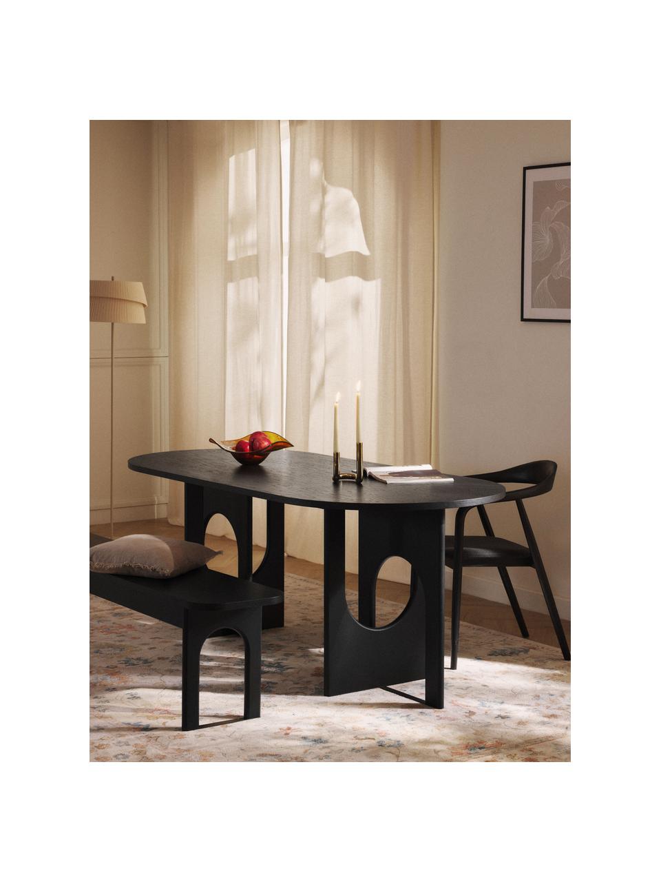 Ovaler Esstisch Apollo, in verschiedenen Grössen, Tischplatte: Eichenholzfurnier, lackie, Beine: Eichenholz, lackiert, Met, Eichenholz, schwarz lackiert, B 200 x T 90 cm