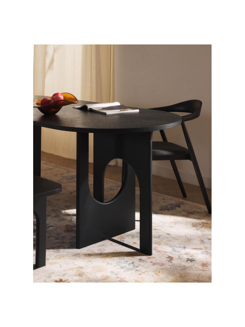 Table ovale Apollo, tailles variées, Bois de chêne, noir laqué, larg. 180 x prof. 90 cm
