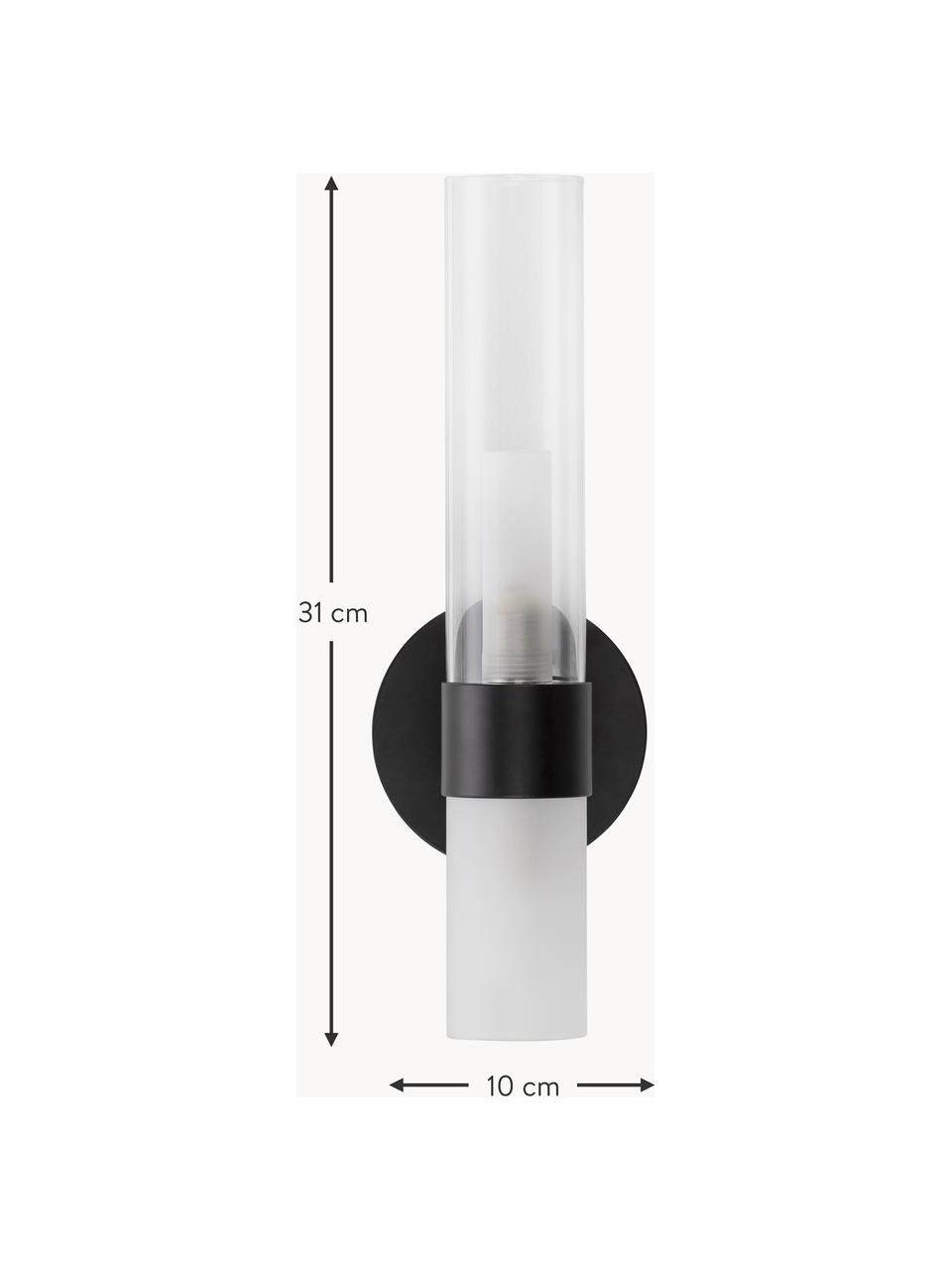 Wandleuchte Century mit Diffusorscheibe, Diffusorscheibe: Glas, Schwarz, Transparent, B 10 x H 31 cm