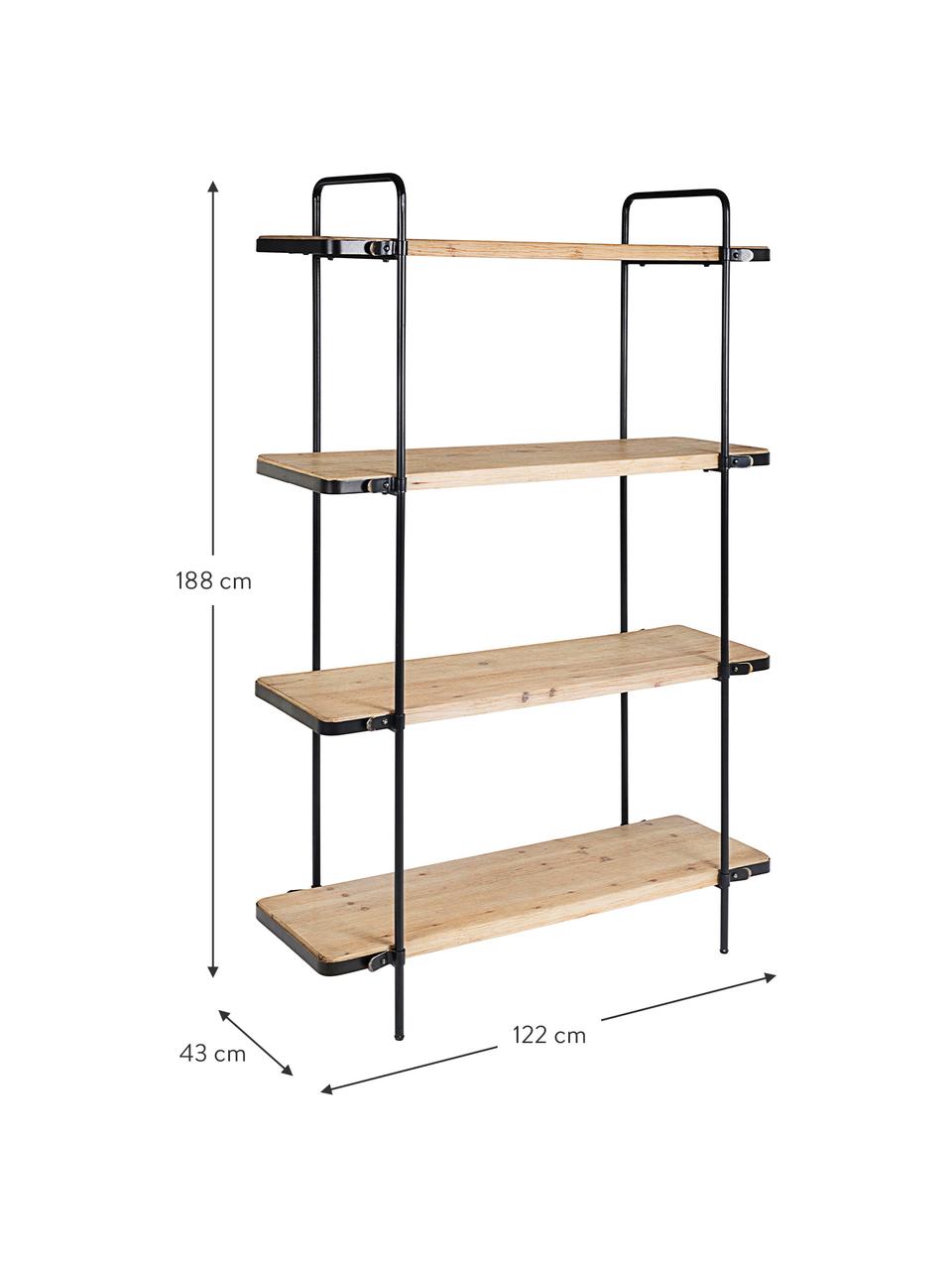 Libreria in legno e metallo Jerrod, Struttura: metallo epossidato e vern, Ripiani: pannello di fibra a media, Nero, marrone, Larg. 122 x Alt. 180 cm