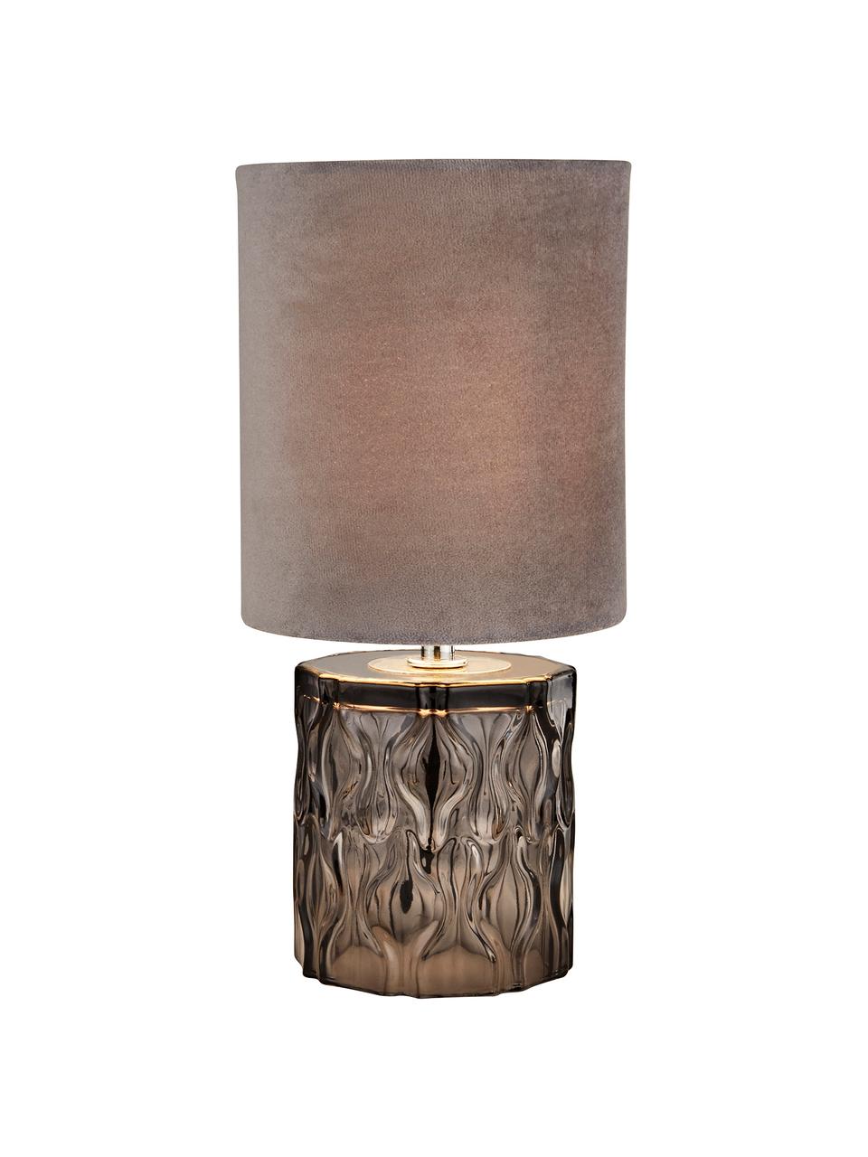 Lampada da tavolo con base in vetro Tina, Paralume: velluto, Base della lampada: vetro, Decorazione: metallo zincato, Grigio, Ø 15 x Alt. 30 cm